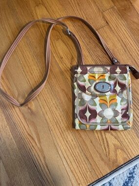 Fossil Crossbody Bag in Brown and Multicolor Floral Print